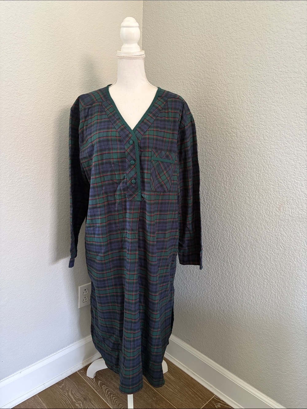 Vintage Victoria's Secret Green Plaid Country Cotton Flannel Nightgown